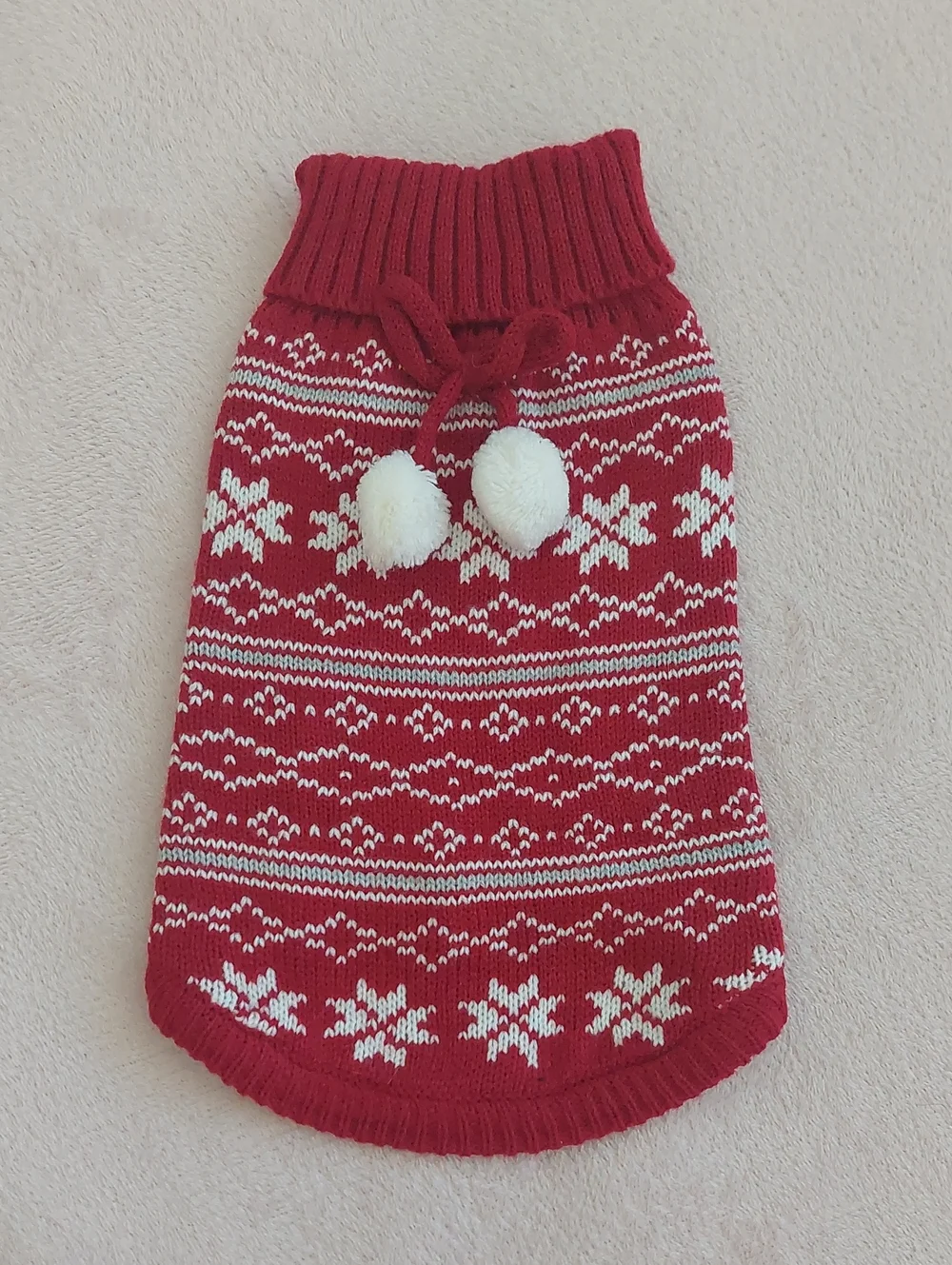 FOREVER FRIENDS Snowflake Pattern Dog Knit Sweater with Pom-Poms NWOT